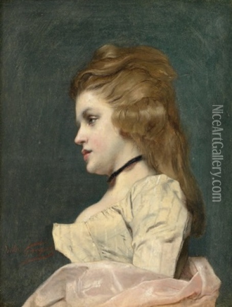 Portrait De Jeune Femme De Profil Oil Painting - Jules Adolphe Goupil
