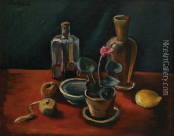 Still-life With A Cyclamen Oil Painting - Frantisek Srp