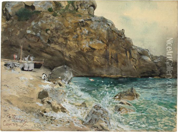 Am Strand Auf Capri Oil Painting - Franz Skarbina