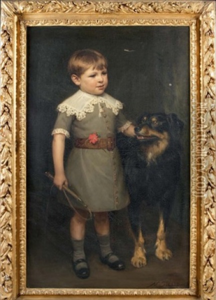 Enfant Au Chien Oil Painting - Nicolas Sicard
