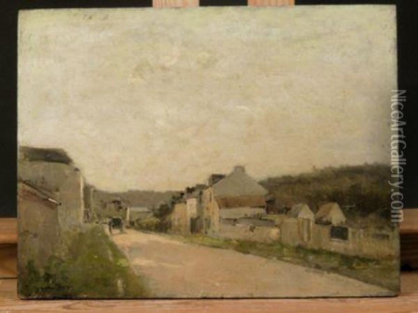 A Continental Village Street With A Cart Oil Painting - Stanislas Lepine