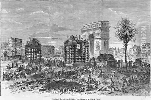 Demolition of the Paris barriers, Arc de Triomphe and Place de lEtoile, engraved by Henry Duff Linton 1815-99 1860 Oil Painting - Felix Thorigny