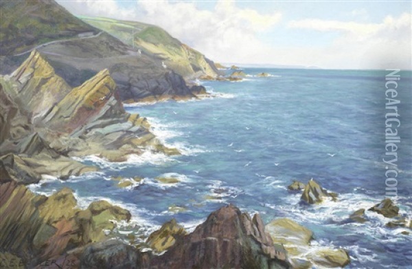 A Rugged Coastline Oil Painting - Charles Ernest Butler