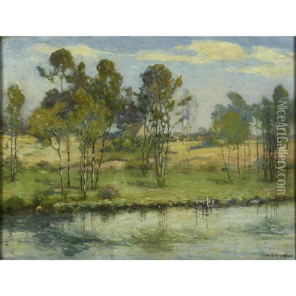 A River Landscape Oil Painting - Clark S. Marshall