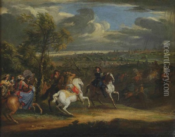 Louis Xiv With His Army At The Seige Of Courtrai In 1667 Oil Painting - Adam Frans van der Meulen