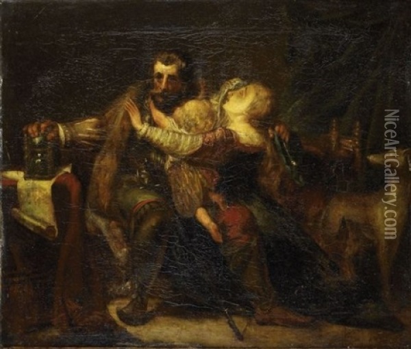 Scene Troubadour Dans Un Interieur Oil Painting - Richard Parkes Bonington