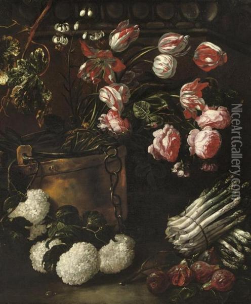 Tulips, Roses And Other Flower Oil Painting - Jan Fyt