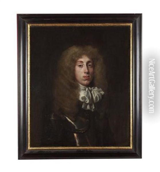 Portrait Of A Young Man In Armour And White Cravat Oil Painting - John Hayls