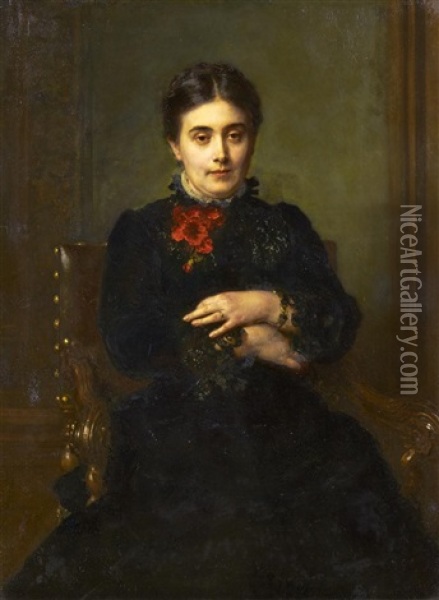Portrat Der Gattin Des Malers, Henriette Knaus, Geb. Hoffmann Oil Painting - Ludwig Knaus