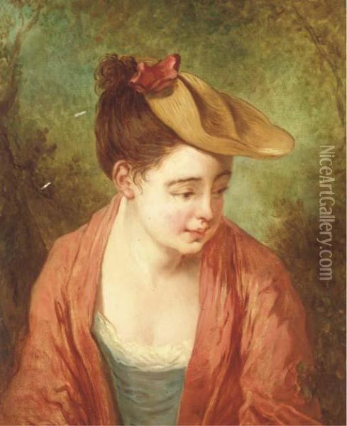 Portraits De Jeune Fille En Buste Oil Painting - Watteau, Jean Antoine
