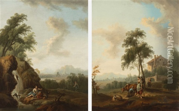 Folge Von Vier Ideallandschaften Mit Personen- Und Tierstaffagen Oil Painting - Johann Balthasar Bullinger the Elder