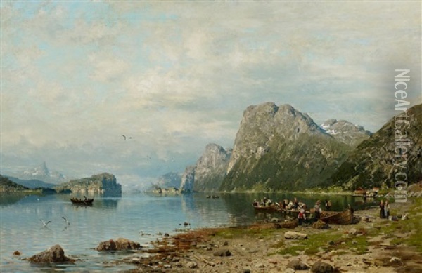 Warten Auf Das Fahrboot Im Norwegischen Sognefjord Oil Painting - Adelsteen Normann