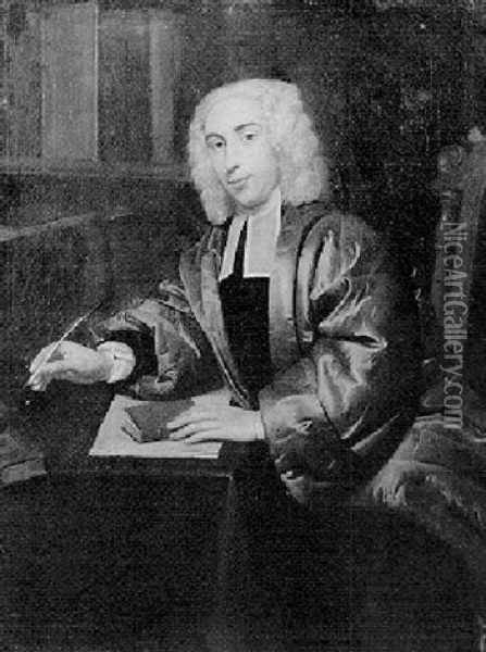 Portrait Of A Cleric, Seated In His Study Oil Painting - George Knapton