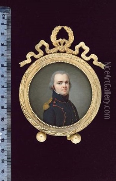 An Artillery Officer, Wearing Dark Blue Uniform With Red Piping And Gold Epaulette Oil Painting - Jean Baptiste Jacques Augustin