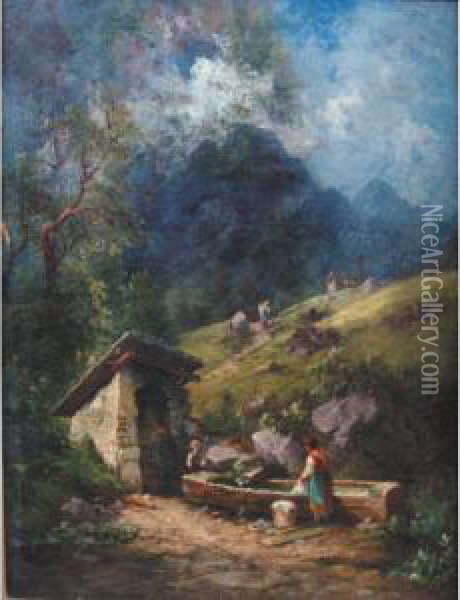 A Day's Wash Oil Painting - Georg Geyer