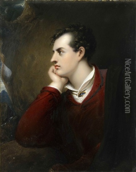 Lord Byron (after Richard Westall) Oil Painting - Charles Muss
