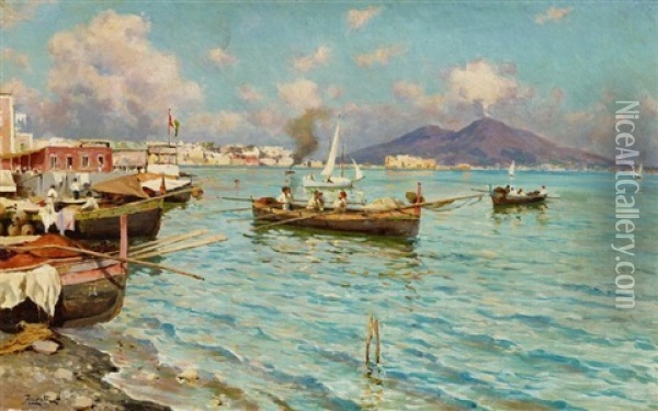 Fischerboote Im Golf Von Neapel Oil Painting - Augusto Lovatti