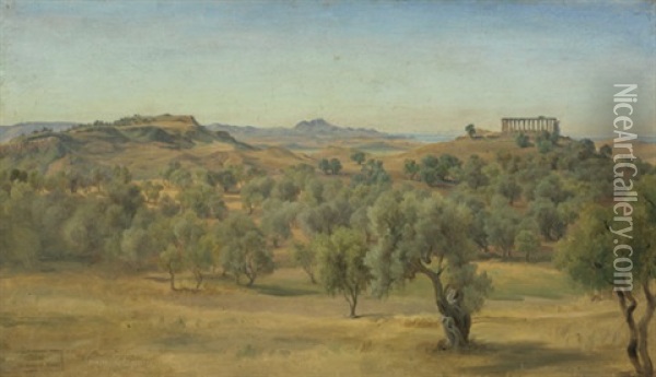 Olivenhain Bei Agrigent Mit Dem Juno-tempel Oil Painting - Gustav Friedrich Papperitz