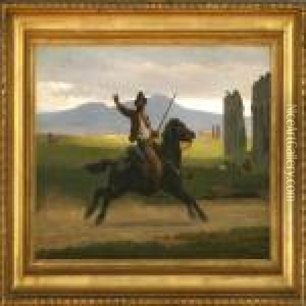 An Italian On Horseback In The Roman Campagna Oil Painting - Otto Bache