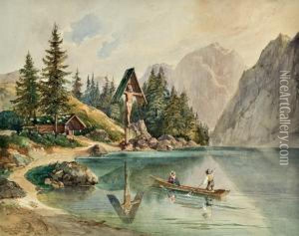 Alpenlandschaft Mit Gebirgssee Oil Painting - Johann Nepomuk Passini
