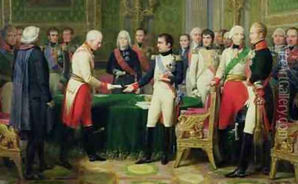 Napoleon I 1769-1821 Receiving Baron Vincent the Austrian Ambassador at Erfurt Oil Painting - Nicolas Louis Francois Gosse