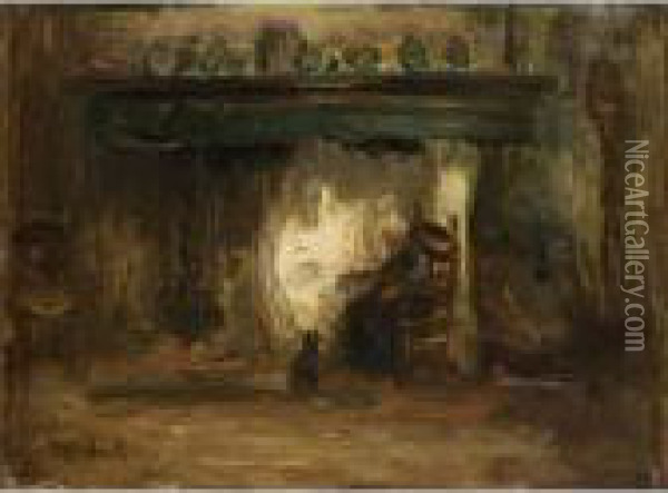 A Peasant Woman In An Interior Oil Painting - Jozef Israels
