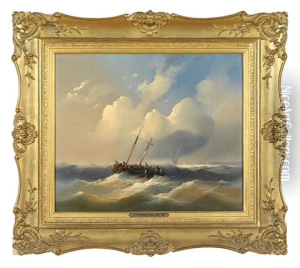 Scheiternde Fischer In Ihrem Boot In Vom Sturm Bewegter See Oil Painting - Josef Karl Berthold Puettner