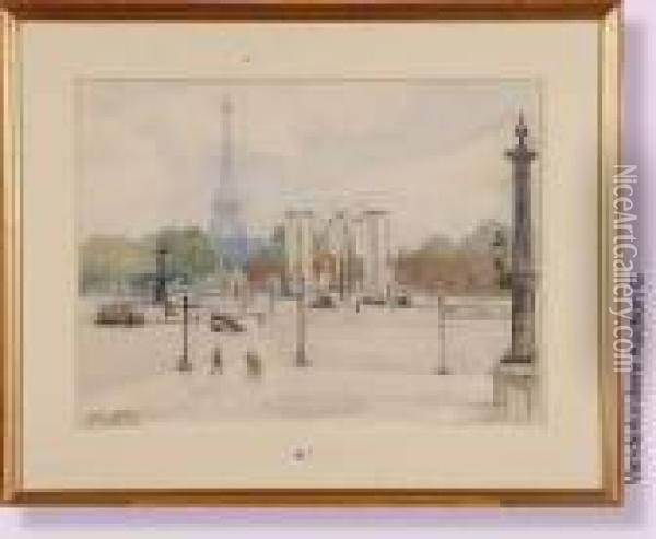 Place De La Concorde Animee Oil Painting - Jules Lentrein