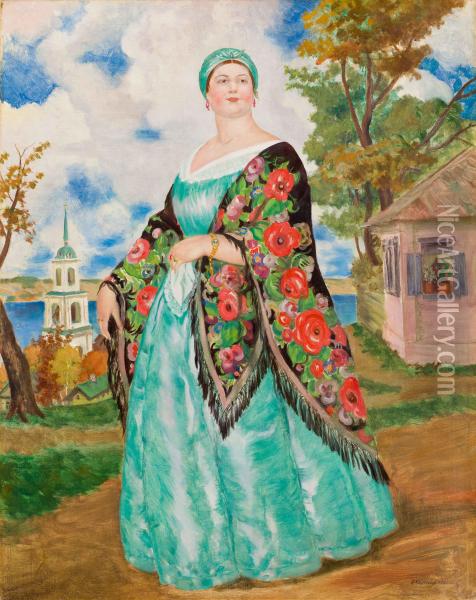 Merchant's Wife Oil Painting - Boris Kustodiev