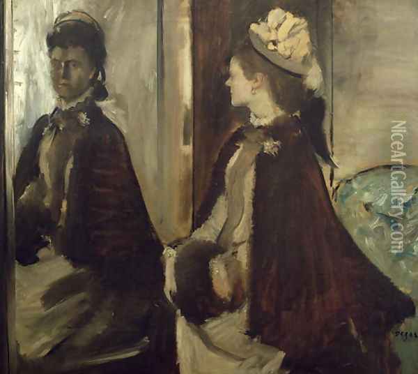 Madame Jeantaud in the mirror, c.1875 Oil Painting - Edgar Degas