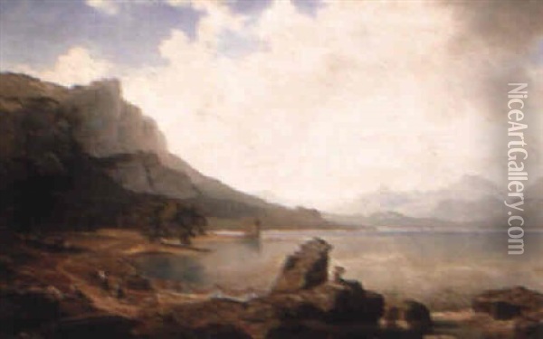 A Lakeside View Oil Painting - Wilhelm Porttmann