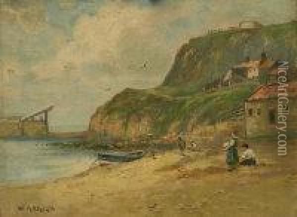 Figures On Tate Hill Sands Whitby Oil Painting - William Ashton