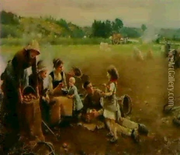 Potato Picking At Pontoise Oil Painting - Luis Jimenez Y Aranda