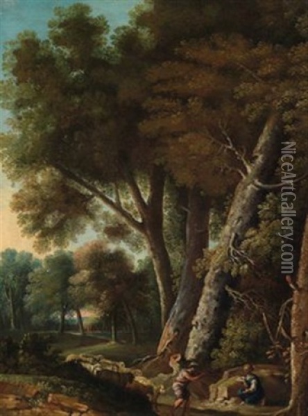 Baumbestandene Gebirgslandschaft Mit Hirtenstaffage (+ Another, Similar; Pair) Oil Painting - Andrea Locatelli