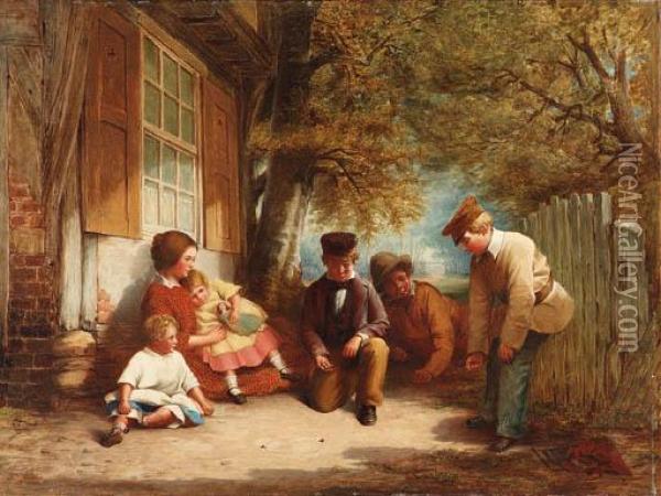 A Game Of Marbles Oil Painting - J.L. Lomas