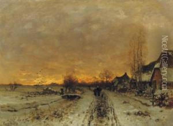 A Colourful Sunset In Winter Oil Painting - Louis Apol