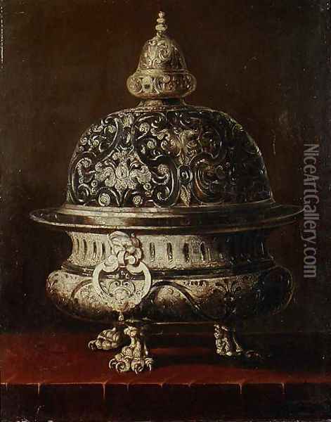 A Silver Brazier Oil Painting - Baudouin or Baudrain Yvart