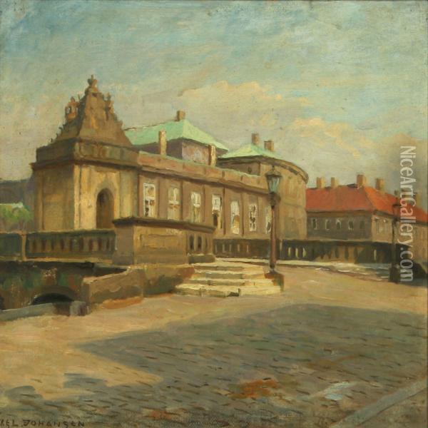 A Canal Scenery By The Intrance To Christiansborg Palace, Denmark Oil Painting - Axel Johansen