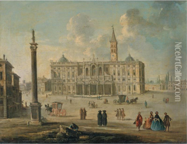 Rome, A View Of The Basilica Of Santa Maria Maggiore Oil Painting - Julio Antonio