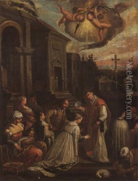 Battesimo Di Santa Lucilla Oil Painting - Jacopo dal Ponte Bassano