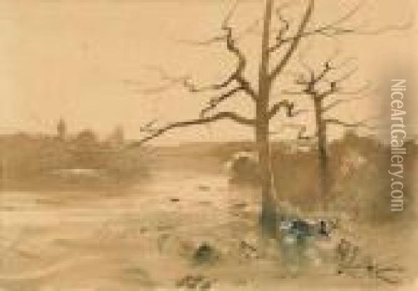 Etude D'arbres Dans Les Marais, Pres De Morestel Oil Painting - Francois Auguste Ravier
