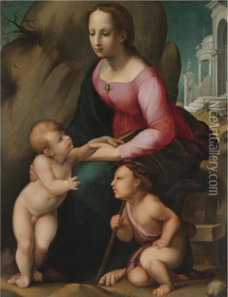The Madonna And Child With The Infant Saint John The Baptist Oil Painting - Andrea Piccinelli Il Brescianino