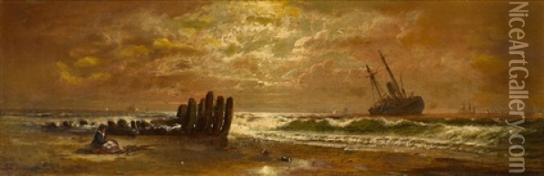 Two Seascape Paintings Oil Painting - Granville Perkins