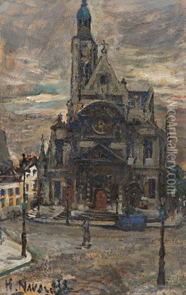 Piazza Con Chiesa A Parigi Oil Painting - Hector Nava