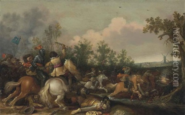 A Cavalry Skirmish Oil Painting - Jan Asselijn
