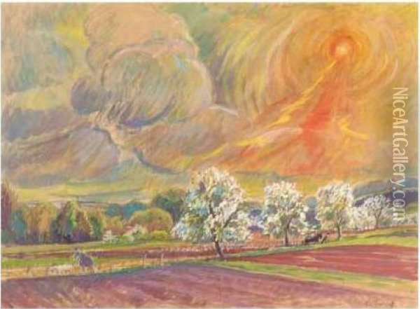 Storm Clouds Gathering Over The Orchard Oil Painting - Nikolai Aleksandrovich Tarkhov