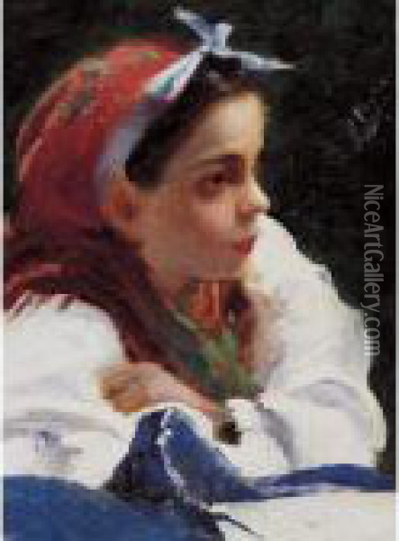 Portrait Of A Young Girl Oil Painting - Aleksander Vladimirovich Makovskii