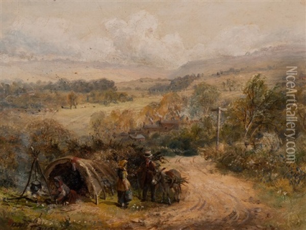 Landscape With Donkey And Tent Oil Painting - David Payne