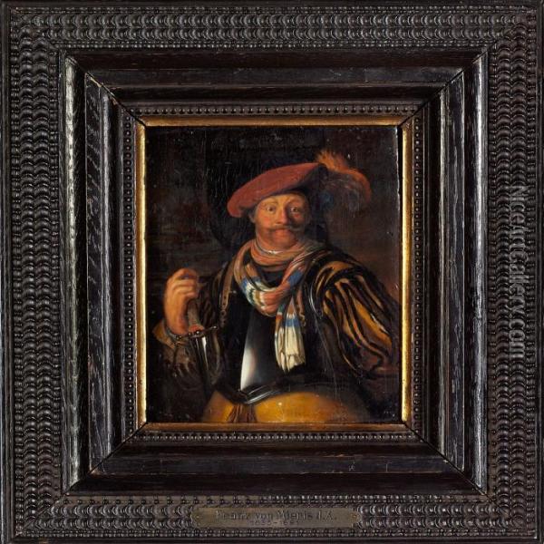 A Gentleman With A Red Hat A Sword Oil Painting - Frans Ii Van Mieris