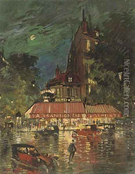Night time before the Cafe Mandolin, Paris Oil Painting - Konstantin Alexeievitch Korovin
